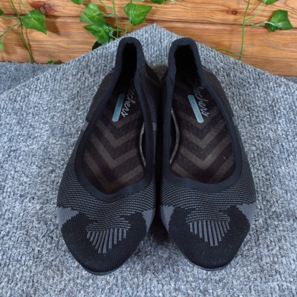 Skechers Cleo Wham Women Ballet Flat Size 7 Comfort Work Shoe Black Charcoal